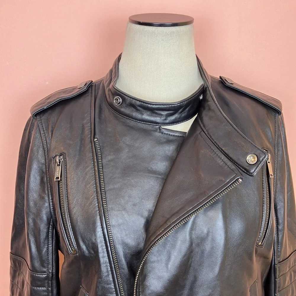 Bolvaint Adelais Lamb Leather Moto Jacket Black Buttery Soft Women's XL